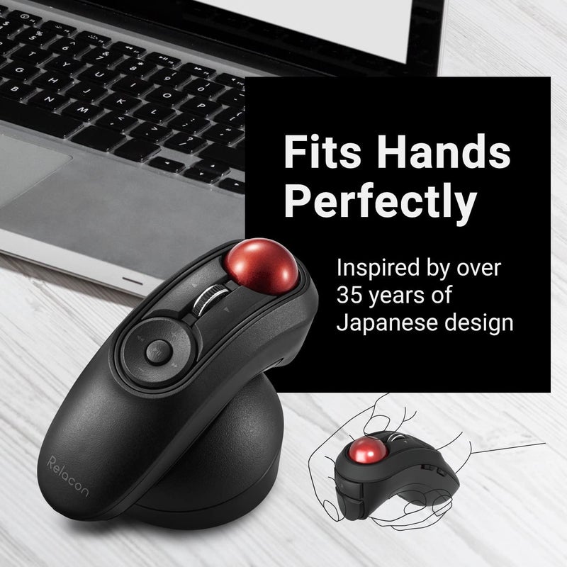 ELECOM Relacon Handheld Trackball Mouse, Thumb Control, 2.4GHz Wireless, Ergonomic Design, 10-Button Function with Smooth Tracking, Windows11, MacOS (M-RT1DRBK) - Image 5